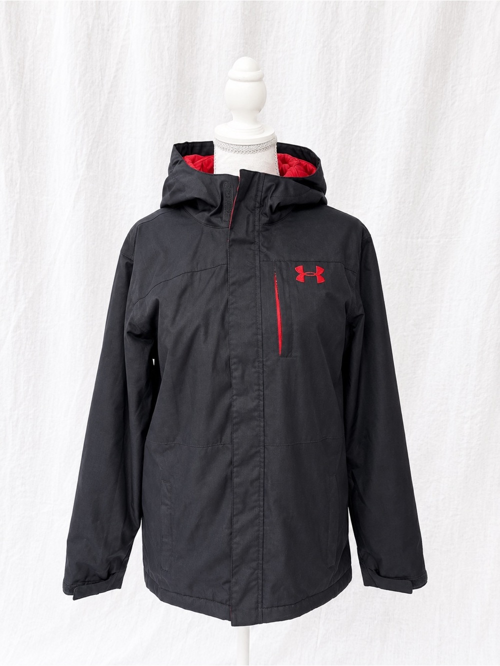 Under Armour dark Grey Jacket with Red Accents Hood
